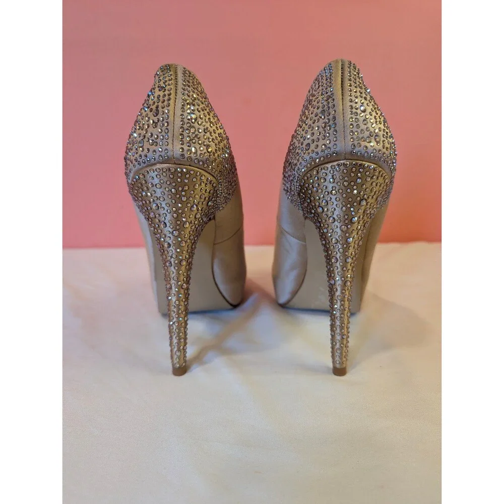 Women's Steve Madden Playy-R Crystal Heel Gold Satin Heels US 9 Y2K Club Shoes